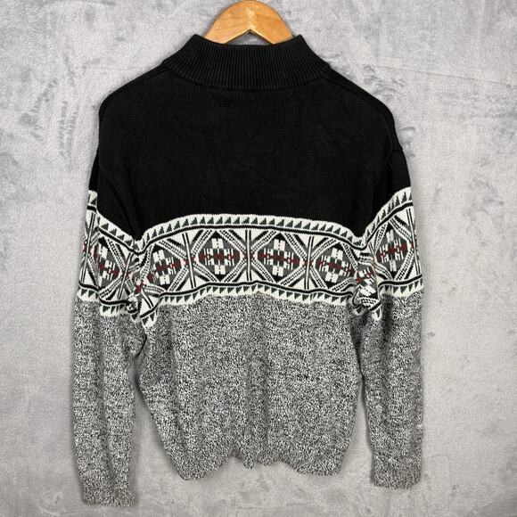 Chaps Men’s Sweater Nordic Fair Isle Winter Black Gray Large Preppy Academia - Picture 4 of 7